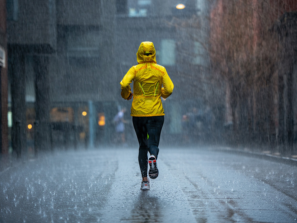 Person som joggar i regn